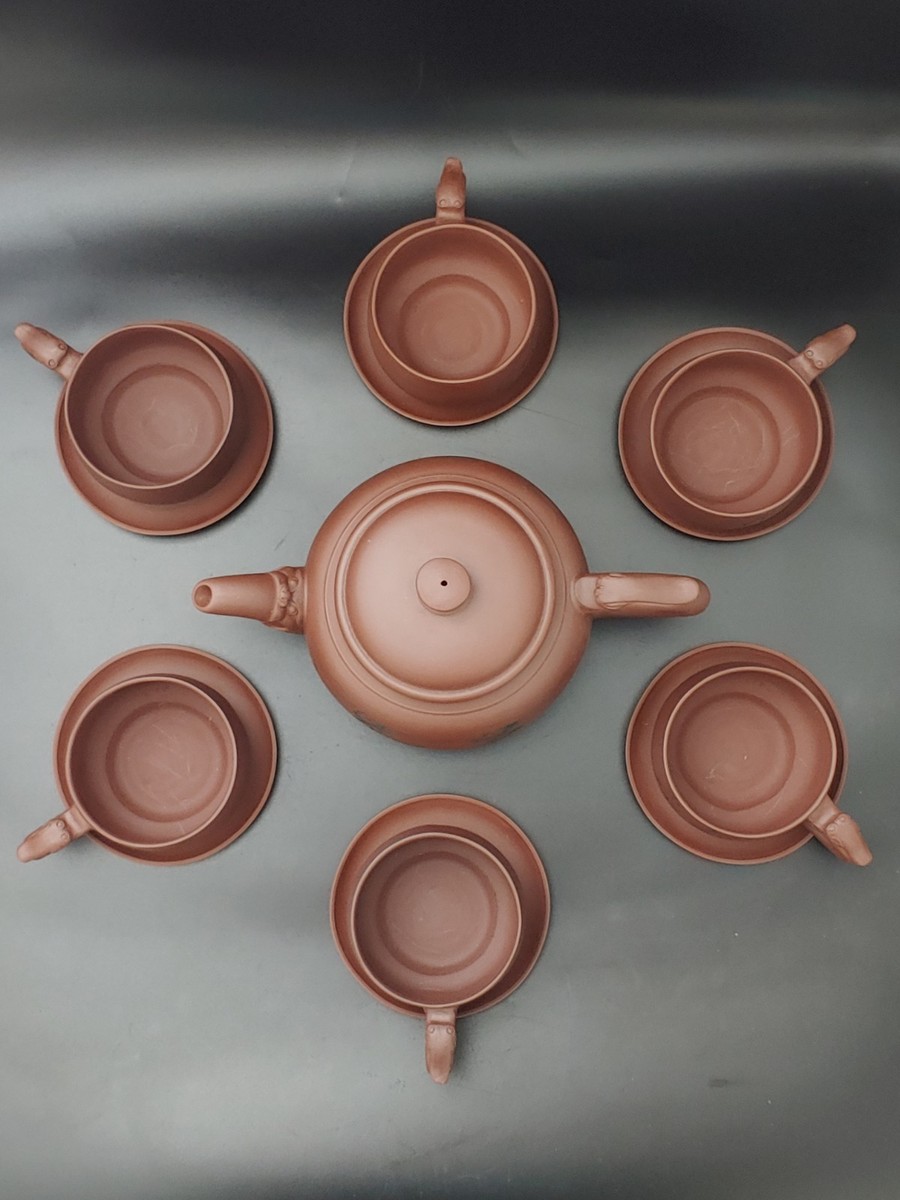 宜兴紫砂老厂陈美芳陈梅芳合作螭龙壶茶杯Group Chinese Yixing Purple