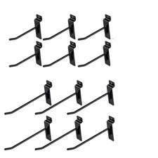 Slatwall Accessories: Box of 12 Black Metal Slatwall Hooks, Six 4 Inch and Si...