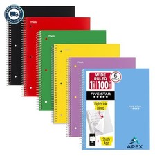 Spiral Notebook 6 Pack 1 Subject Wide Ruled 8 x 10.5 Inch 100 Sheets Ink Bleed