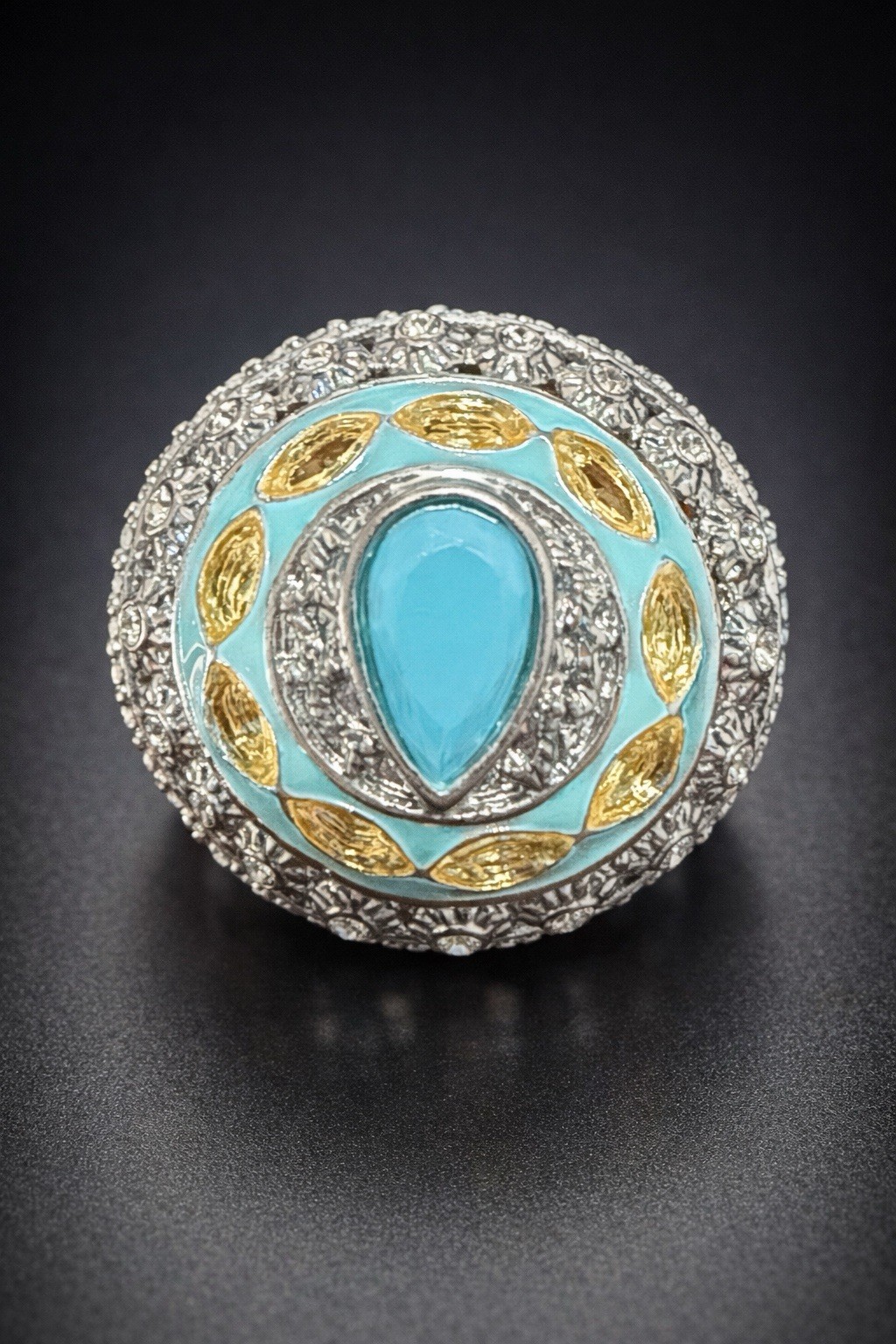 Bold Statement Ring with Turquoise-Tone Center & … - image 6