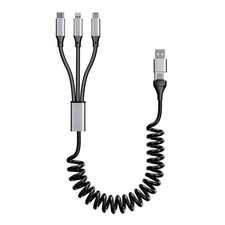 Coiled Multi Charging Cable 4FT MFi Certified 5 in 1 Coiled Charging Cable ...