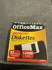 OfficeMax 1.44 MB Diskettes 3.5" Inch IBM Formatted Box of 10- Missing 1 Disk