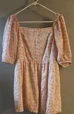 American Eagle Outfitters Pink Floral Smocked Puff Sleeve Dress Size L
