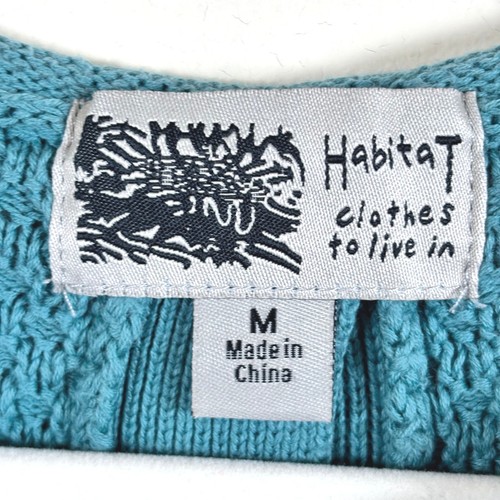 Habitat Textured Sweater Women Medium Teal Cotton Button Back Artsy Lagenlook - Picture 3 of 10