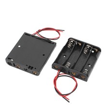 2 Pcs 4 x 1.5V AAA Battery Holder Storage Case Wire Lead Black 50x53x12mm