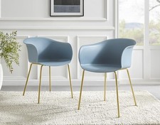 **Seconds** Harper Blue Minimalist Metal & Plastic 'Bat' Dining Chair Gold Legs