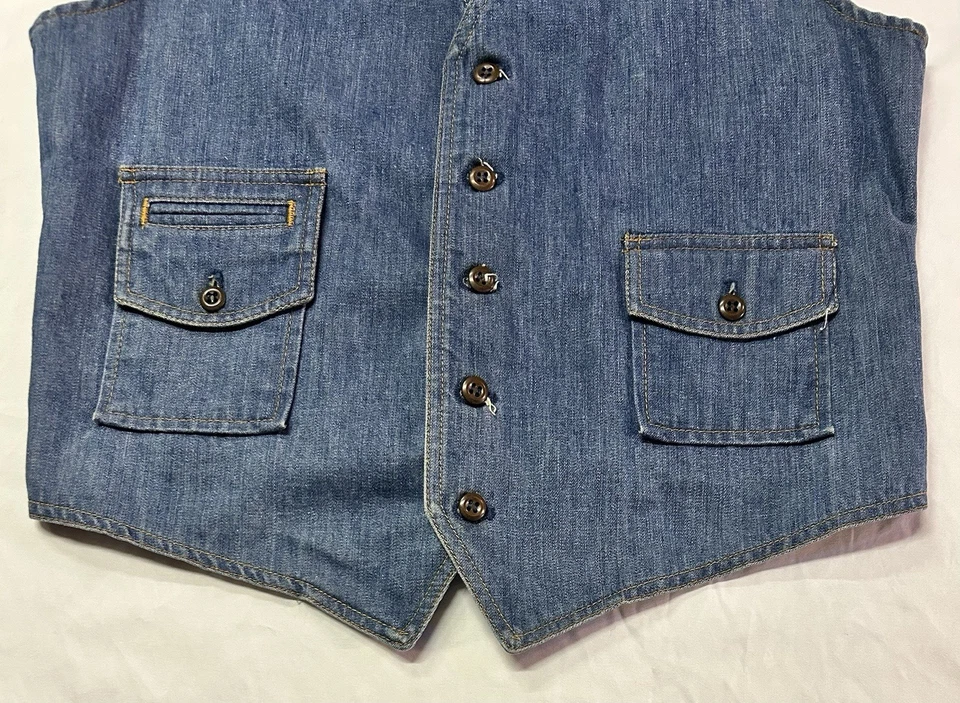 Chaleco vaquero azul vintage Lee 1970 42R 100 % algodón sanforizado chaleco occidental Foto 2 de 4