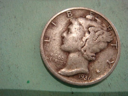 1936 P  Mercury Dime - Fine cond album filler , actual coin in photo