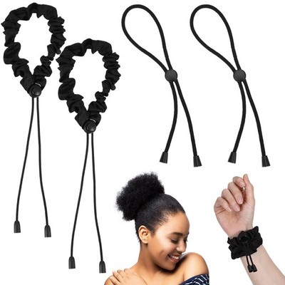 Satin Hair Ties Adjustable Loc Accessories Black Women Afro Puff Black 4 PCS