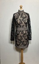 Pretty Little Thing Black Lace Mini Dress Size UK 12 Black Nude Party BNWT