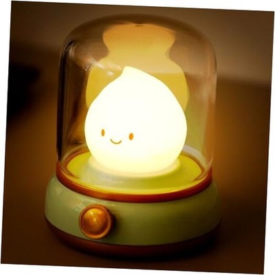 Cute Chibi Flame Lamp, Anime Cozy Lights, Retro Rechargeable Night Light, Green