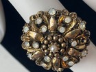 Vintage Gold Tone Plated Adjustable Flower Ring crystals domed 1” large statemen — photo 10