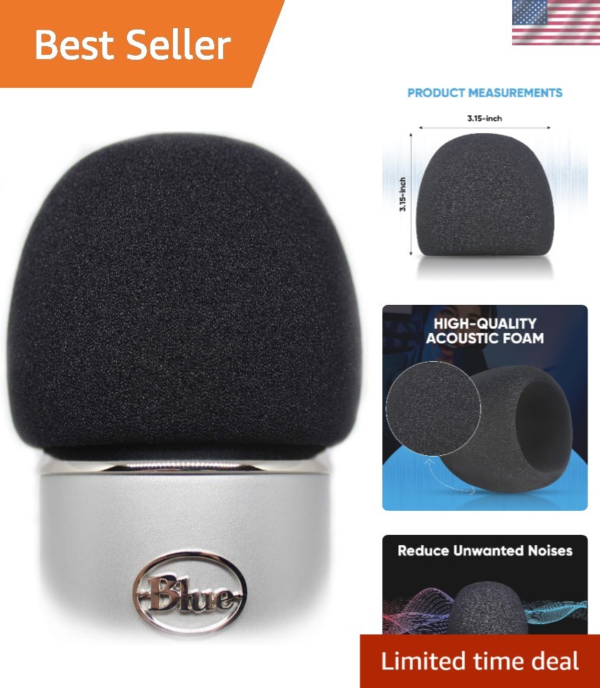 Foam Windscreen for Blue Yeti Microphone - Noise-Reducing Black Cover