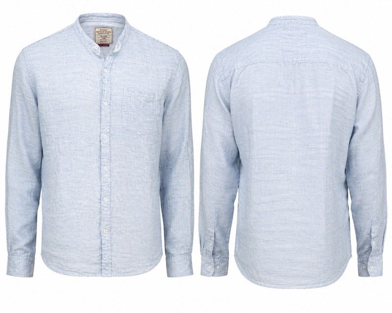 Fat Face Linen Shirt Mens XXL Blue Stripe Band Collar Long Sleeve BC12#24