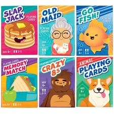Card Games for Kids, 6 Decks, Go Fish, Old Maid, Crazy Eights, Memory Match,