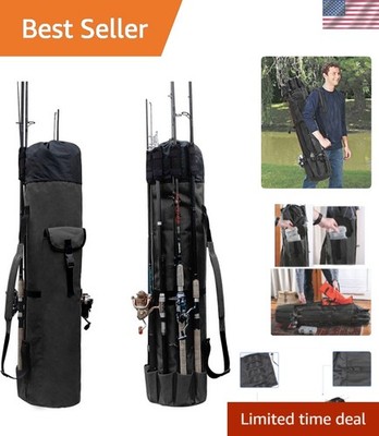 Lightweight Fishing Rod Carry Case - Spacious Nylon Organizer for 5 Poles & Gear