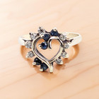 ESTATE SOLID 10K YELLOW GOLD BLUE SPINEL NATURAL DIAMOND HEART RING SIZE 4 #8075 — photo 2