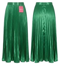Pink Boutique Jade Metallic Pleated Midaxi Skirt Emerald Green Size 8 BNWT Party