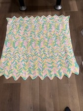 Handmade vintage crochet chevron baby blanket -pastel yellow, pink, green, white