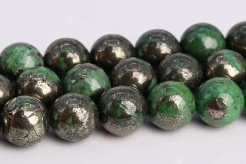 Grass Green Pyrite Beads Grade AAA Round Gemstone Loose Beads 6/8MM - Picture 5 of 6