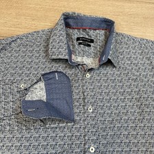 Bugatchi Geometric Dress Shirt Mens XL Blue Shaped Fit Flip Cuff Preppy Dots