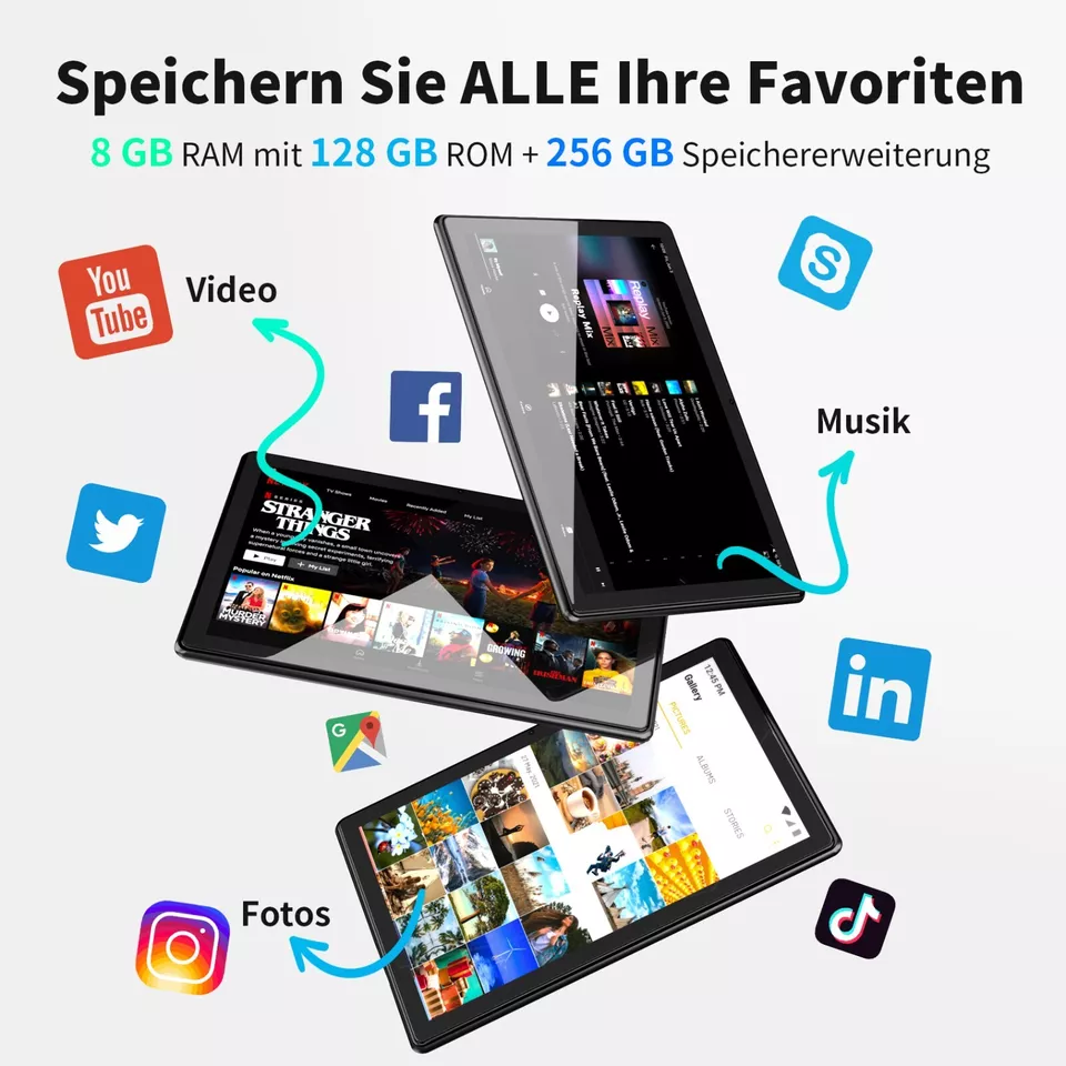 SGIN10 Zoll Tablet 8GB RAM 128GB ROM Android 11 Quad-core 2,0 Ghz IPS Kamera GPS - Bild 4 von 4