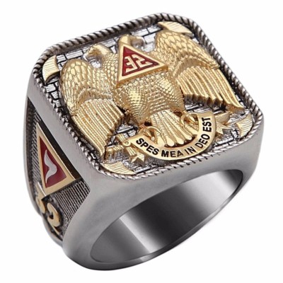 Scottish Rite 32 Degree Masonic Ring Gold 18K Pld Knights