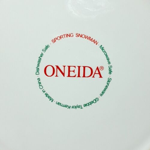 Oneida Schneemann Salat Dessert Teller 4er Set Rodeln Skifahren Hockey Sport 8,25" - Bild 8 von 15