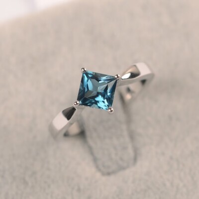 925 Sterling Silver London Blue Topaz Minimal Ring Natural Gemstone Women Ring