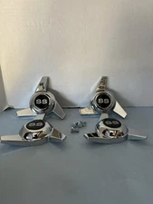 (4) 3 BAR SWEPT SPINNERS BOLT STUD MOUNT KNOCKOFF CENTER CAPS, SILVER SS
