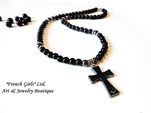 Mens Necklace Black Onyx Hematite 