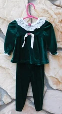 VTG 90's BROOKE LINDSAY Lace Velour Green Top & Pants Set Suit 12 months
