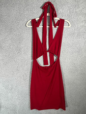 Red Backless deep V-Neck Mini Date Night Dress Medium