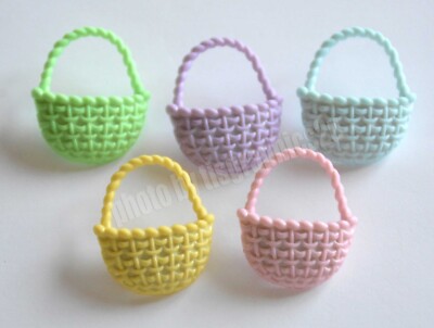 5 Pastel Easter Baskets / Shank Back Craft Embellishments / Spring Crafts