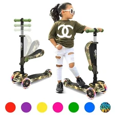 Hurtle 3-Wheeled Scooter for Kids-Built-in LED Lights, and Foldable Comfort Seat