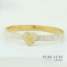 Women's 6.5" Stainless Steel Bangle Cubic Zirconia Bracelet,Gold plated Box