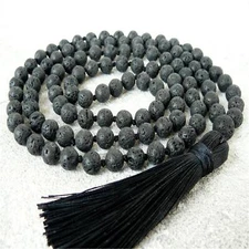 6/8/10mm Black Lava 108 Beads Handmade Tassel Necklace Retro Tibetan Chakra