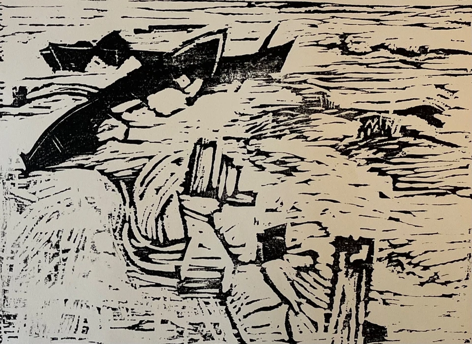 Holzschnitt Boote am Strand Ostsee Usedom Otto Niemeyer-Holstein 1896-1984 - Bild 3 von 4