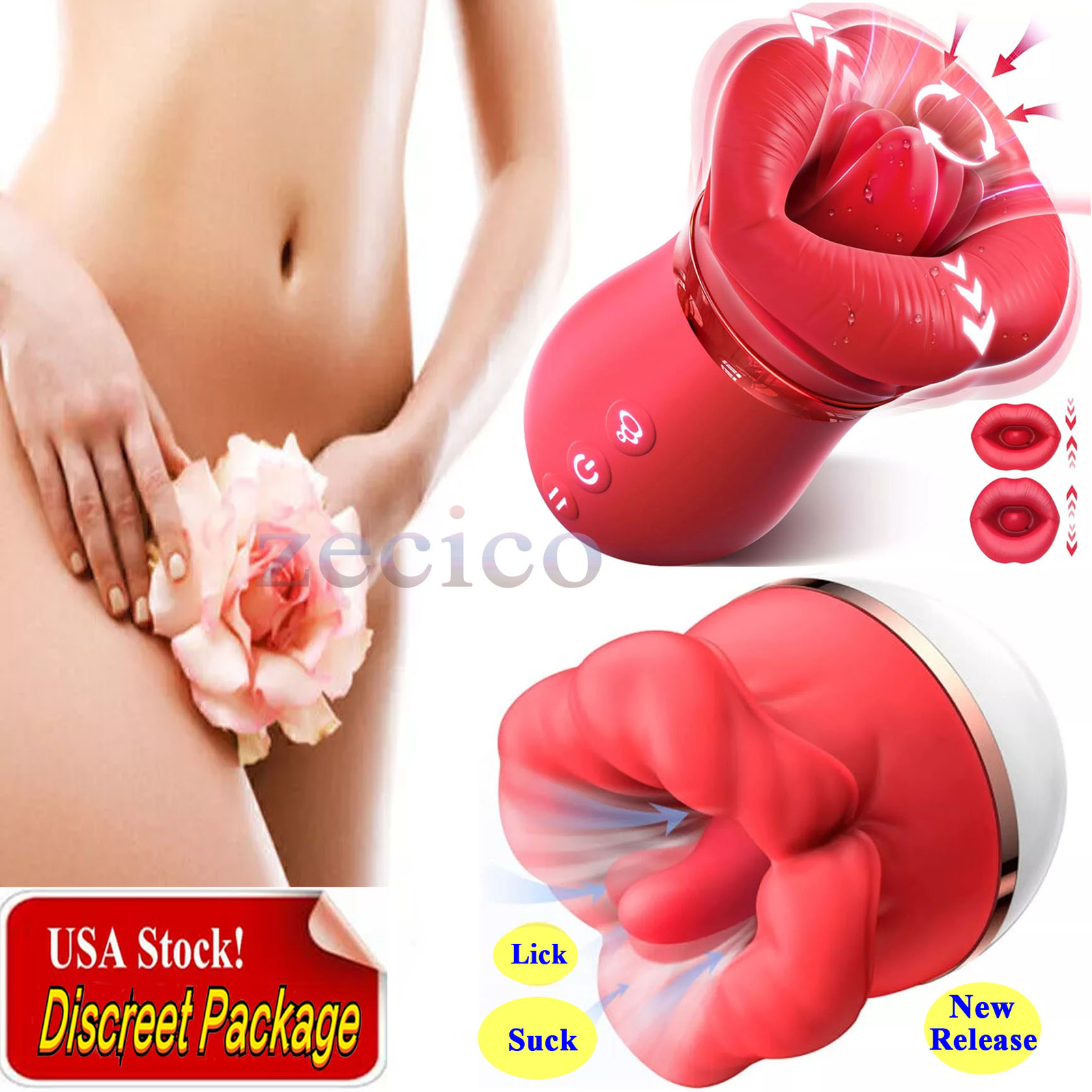 Rose Sucking Vibrator with Tongue Licking for Clit and G-Spot Stimulation