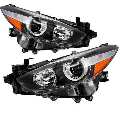 Mazda 3 Black Halogen Headlight For 2017-2018 4DR Assembly Lamp LH+RH w/Bulbs