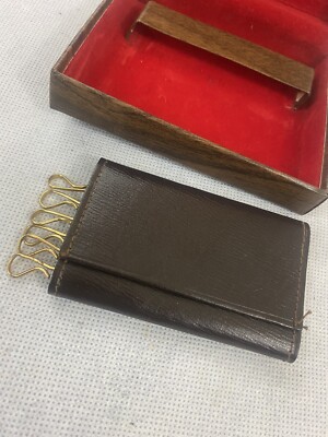 Vintage Key Holder Card Carrier Pocket Black Mello Touch Cowhide Leather W Case