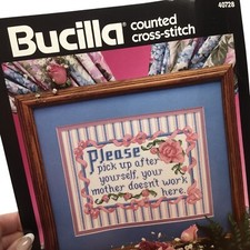 Bucilla Counted Cross Stitch Kit Please Pick Up After Yourself 40728 Work Signs