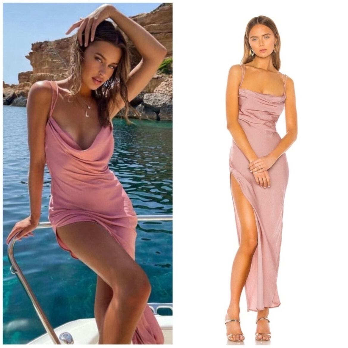 Michael Costello Braxton Dress Rose Pink Maxi Gown Satin Side Slit Sz S |  eBay