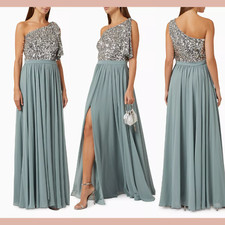 NWT 995 Sachin Babi 8 Jolie One Shoulder Sequin Gown Steel Blue S1738