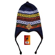 HANDMADE ANDEAN ALPACA NAVY BLUE REVERSIBLE DARK RED HAT WITH EAR FLAPS