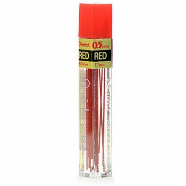 Pentel 0.5mm Red Coloured Pencil Leads Pencil Refill Lead Colour - Pack 12