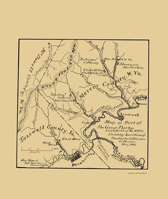 Historic Mine Map - Flat Top Coal Field West Virginia - Hotchkiss 1886 - 23 x 27