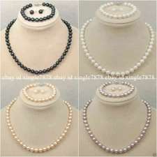 Genuine Natural Freshwater Cultured Pearl Necklace Bracelet Earring Set 20"