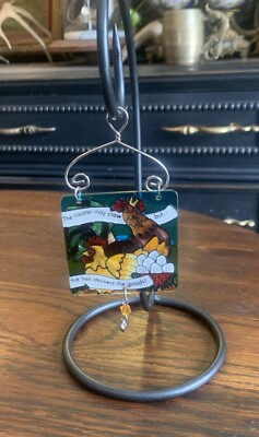 Joan Baker Hand Painted Mini Stained Glass The Rooster May Crow 6.25 Hx3 W 2005