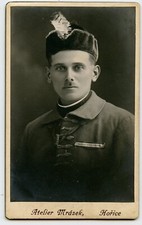 Young Man in Banderium Military Uniform, Vintage Photo by Mrazek , Horice, Czech